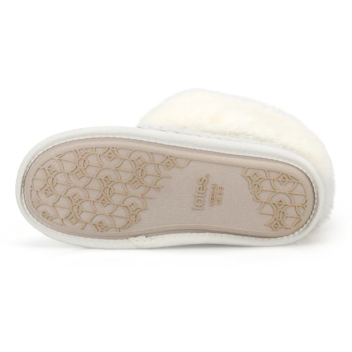 totes toasties® Ladies Cable Knit Boot Slippers With Pom Pom Cream Multi Extra Image 6